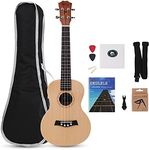 Concert Ukulele Solid Top Spruce 23 Inch With Ukulele Accessories With Gig Bag,Strap,Nylon String,Guitar Trigger Capo,Picks