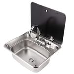 Small RV Sink, Camper Sink with Folding Faucet and Lid, Stainless Steel Sink for Caravan Trailer and Boat