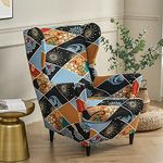 Highdi Wingback Chair Covers 2-Piece Stretch Wing Chair Cover for Armchair, Washable Sofa Chairs Slipcover Spandex Fabric Furniture Protector for Living Room Bedroom Hotel (Exotic Pattern)