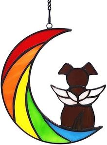 Lcensp Stained Glass Rainbow Bridge Brown Dog Memorial Gifts for Loss of Dog Sympathy Remembrance Suncatcher, Thoughtful Pet Loss Bereavement Gifts in Memory of Pet Passing Away Window Hanging.