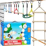 Ninja Warrior Obstacle Course for Kids - 2 x 50 ft - Up to 880 Lbs - 10 Weatherproof Obstacles - Ages 5-12 | Setup on Trees or Posts | Ninja Course for Kids Outside | Monkey Line