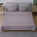 Pro Linen Premium Sheen Plain Satin Pure Cotton 300Tc, 3Pc Bedding Set, Queen Luxe Size 275x250 Cm, Mauve, (1 Bed Sheet + 2 Pillow Covers)