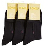 Lonxu Mens Silk Socks Free p&p Black White Gray Blue__Fit All Seas, 3pairs - Black, One Size