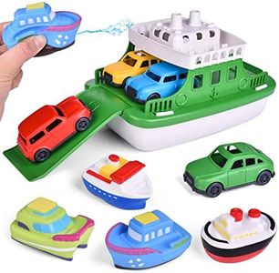 FUN LITTLE TOYS Toy Boat Bath Toys for Toddlers with 4 Cars Toys and 4 Bath Boats Squirters