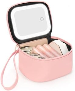 Relavel Mini Makeup Bag with Led Mirror, Small Cosmetic Bag with 3 Light Modes, Rechargeable Portable Makeup Pouch with Hands-Free Wrist Strap for Pool Parties丨Work Touch-Ups丨Travel - Pink