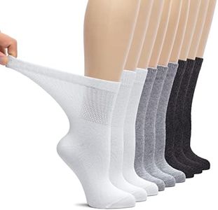 Hugh Ugoli Women's Rayon Loose Fit Diabetic Crew Socks, Seamless Toe & Non-Binding Top for Swollen Feet, Soft, Extra Wide and Stretchy, 9 Pairs,White/Light Grey/Charcoal, Shoe Size: 6-9