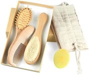 Baby Hair Brush and Comb Set (4-Piece) for Newborn - Wooden Baby Hairbrush Set，A Beechwood Brush, Baby Airbag Brush, Beech Handle Brush, and Prevent Cradle Cap Silicone Brush