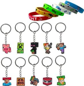 GWAWG 16 portachiavi Minecraft braccialetto in gomma, forniture per feste di compleanno, ciondolo zaino, riempitivi regalo di compleanno