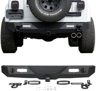 GarveeTech Rear Bumper Compatible with 1997-2006 Wrangler TJ (2/4 Door), Heavy Duty Off-Road Steel Bumper w/ 2 D-Rings & LED Lights, Full Width Black Rock Crawler Style