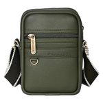 Pramadda Pure Luxury Gloss Leather Small Sling Bag for Men | Chest Slinger bag | Crossbody Bag| Side Bag Men | Mini Leather Slings | Corporate Gift Item | Passport Sling. (Olive Green)