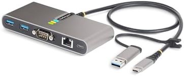 StarTech.com 2-Port USB-C Hub with Gb Ethernet and RS232 FTDI Serial, Attached USB-C to USB-A Dongle, 100W PD Pass-Through, 2X USB-A 5Gbps