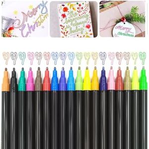 NOGCAW Marker Pen for Highlight,Dual-Line Highlighter Outline Marker Set, Metallic Paint Markers for Black Paper Pens Glitter Markers Scrapbook Supplies (18 Colors)