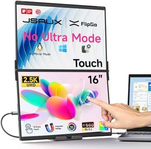 JSAUX FlipGo 16" 2.5K Dual Touchscreen Portable Monitor, Triple Laptop Touch IPS Screen Extender | HiDPI Display | One Cable to Dual Screen | Built-in HUB | Magnetic Design for Windows