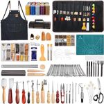 Leather Working Tools with Apron, Tuykay Leather Tools for Leather Working with Storage Bag, Leather Craft Tools Kits with Leather Stamping Tools, Leather Rivet Kit, Leather Sewing Kit