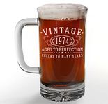 Vintage 1974 Etched 16oz Glass Beer Mug - 50th Birthday Gifts for Men - Cheers to 50 years old - 50th birthday decorations for him - Best Engraved Beer Gift ideas for Men - Dad Grandpa 2.0