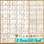 Large Letter Stencils for Painting - 50 Pc Number & Alphabet Stencils and Templates for Painting – Cursive Lettering and Decorative Stencils for Crafts, Wood Signs, Chalkboard and Bullet Journals