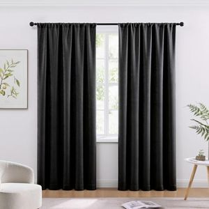 WRENSONGE Blackout Curtains for Bedroom, Black Blackout Curtains 84 Inch Long for Living Room Windows Kitchen Room, Easy Rod Pocket Curtain Modern Room Darkening Curtains 2 Panels Set
