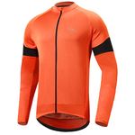 Dooy Men's Cycling Bike Jersey Long Sleeves Biking Running Shirts 3+1 Pockets, Breathable Quick Dry MTB Shirt(Orange,XL)