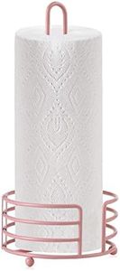 Buruis Standing Paper Towel Holder, 13 X 6 Inch Modern Decorative Countertop Rolls Holder for Kitchen, Toilet, Pantry and Bathroom (Pink)
