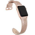 ZZL Compatible for Apple Watch Band 42mm(Series 10) 41mm 38mm 40mm Women, Soft Thin Genuine Leather Bands Replacement Strap Compatible for Apple Watch Series 10 9 8 7 6 5 4 3 2 1 SE Sport Edition Women, Glitter Rose Gold