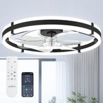 addlon 24'' Ceiling Fans with Lights and Remote, Low Profile Flush Mount Ceiling Fan with Light, 3000-6000K Dimmable LED Fandelier, Modern Small Black Ceiling Fan for Bedroom, Kitchen, Living Room