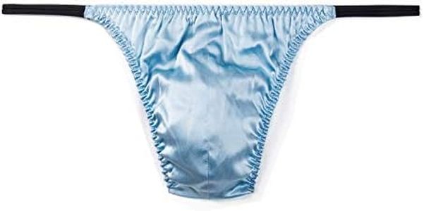 SilRiver Men's Silk Satin Thong Pouch T - Back Bikini G-String Underwear (L/XL, Sky Blue)