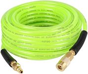 YOTOO Reinforced Polyurethane Air Hose 1/4" Inner Diameter by 50' Long, Flexible, Heavy Duty Air Compressor Hose with Bend Restrictor, 1/4" Swivel Industrial Quick Coupler and Plug, Green