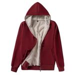 AOTORR Ladies Winter Warm Coats Womens Plain Full Zip Fleece Lined Hoodie Jacket Wine Red Large