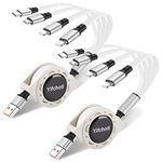 Yifchoti Multi Charger Cable Retractable USB Multiple Charging Cord with 2*iOS/Type C/Micro Port Adapter 4 in 1 Fast Charging Compatible Cell Phones Tablets Universal Use(2 Pack-3.3FT) (White)