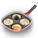 Hawkins 30 cm Die-Cast Multi Snack Pan with Glass Lid, Nonstick Mini Uttapam Tawa, Pancake Pan, Red (DCMS30G)