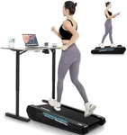 Walking Pad Treadmill with Desk Workstation, Incline Foldable Treadmill with Handrail, 300lbs Capacity, 3 Control Methods, Folding Treadmills for Home Office, Red