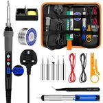 Soldering Iron Kit 90W LCD Adjustable Temperature 180-480°C, 16 in 1 Electric Welding Tools, Solder Wire, 5 Soldering Tips, Desoldering Pump, Wire Stripper Cutter, Stand, Tweezers, Tool Case