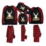 IFFEI Matching Family Pajamas Sets Christmas PJ's with Letter and Plaid Printed Long Sleeve Tee and Bottom Loungewear, Black-gold, 3-6 Months