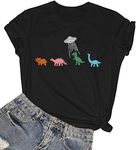 Dinosaur T-Shirt for Women Cute Dinosaur Pattern Funny Animal Print Short-Sleeve Shirt Vacation Top, Black, X-Large