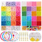 Funtopia 24500+ Pcs Beads for Making Jewellery, 6mm Colorful Flat Round Clay Beads and 2mm Glass Seed Beads for Bracelet Making Kit, Necklace Ring Heishi Beads DIY Jewelry and Art Crafts for Women Girls