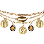 Rack Jack Daisy Shell Gold Plated Coins Layered Charm Bunch Bracelet Adjustable Free Size | Birthday Gift for Girls and Women's Jewellery Anniversary Gift for Wife (Black)