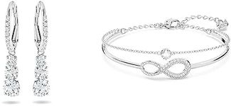 Swarovski Attract Trilogy earrings, White, Rhodium plated & Infinity bangle, Infinity, White, Rhodium plated