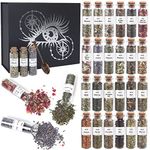 Witchcraft Supplies Herbs and Flowers Kit - 24 Pieces of Natural Dried Herbs Set with Crystals Spoon - Witchy Beginners Experienced Dried Herbs Box for Spells Rituals Room Altar Decor