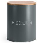 EHC Biscuit Tin Airtight, Cookie Jar Container, Biscuit Barrel, Round Biscuit Box Storage, Grey