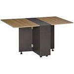 HOMCOM Folding Dining Table, Mobile Drop Leaf Kitchen Table with 2 Drawers, 2 Doors and Storage Cabinet, Foldable Dining Table with 6 Wheels for Small Spaces, Dining Room