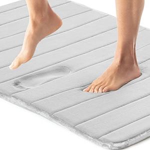Gorilla Grip Premium Memory Foam Bath Rug, 30x20, Thick Soft Striped Bathroom Mat Rugs, Absorbent Mats, Machine Wash and Dry, Durable Backing, Luxurious Comfortable Carpets for Bathrooms, Light Gray