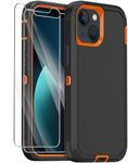 Annymall for iPhone 13 Case with 2 Screen Protector,Shockproof Drop Protection Full Body Heavy Duty 3 Layer Military Rugged Durable Phone Cover for Apple iPhone 13 6.1" (Black Orange)