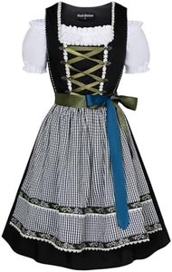 Scarlet Darkness Women's Oktoberfest Costume German Dirndl Dress Traditional Bavarian Carnival Party 3 Piece Beer Costumes Black-Plaid L