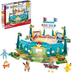 MEGA Pokémon Estadio de Entrenamiento Set Figuras de acción con 5 Personajes, 1101 Bloques de construcción, Juguete +8 años (HWR82)