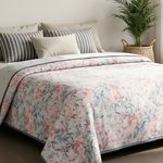 haus & kinder Cotton Dohar for Double Bed Queen Size | Lightweight Summer Blanket AC Dohar | 3 Layer Soft Reversible Cotton Quilt Blanket for Bed | Grey Floral Design | 100 x 89 Inches | 144 TC