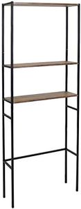 Sunnydaze 71-Inch 3-Tier Industrial Style Over-The-Toilet Storage Shelf - Veneer Finish and Black Iron Frame - Teak Color