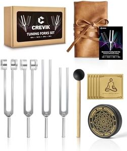CREVIK Tuning Forks for Healing Set - 128Hz, 136.1Hz, 256Hz, 384Hz Weighted & Unweighted Tuning Fork Kit with Hockey Puck Activator - Chakra Sound Therapy Instruments for Meditation & Yoga in Pouch