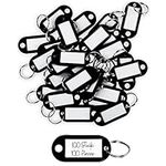 WINTEX Key Ring with Tags - 100 pcs - Heavy Duty Plastic Fobs with Labels - Coloured Key Chain Rings for Organising, Travelling, or Pets - Black