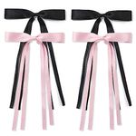 Ambesi Ribbon Hair bow Hair Clips, Black Pink Long Tail French hair Bows, Hair Clips Tassel Ribbon Bowknot for Women Girl, Bow Hair Barrette Dress Up Accessories for Birthday/Party/Show/Christmas