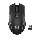 Wireless Gaming Mouse, 2.4Ghz Connection, 5 RGB Backlit Modes, Ergonomic Computer Mice with 7 Macro Buttons, Adjustable DPI, Rechargeable Office Cordless Mouse for PC/Mac/Laptop